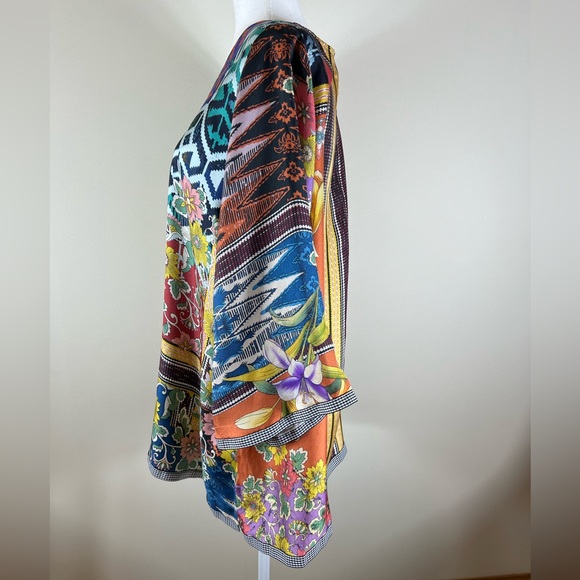 Johnny Was Silk V-Neck Floral and Geometric Tunic Top - Picture 10 of 13